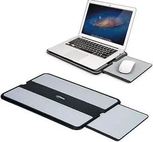 Laptop Lap Pad - Laptop Stand Pad w Retractable Mouse Pad Tray, Anti-Slip Heat Shield Tablet Notebook Computer Stand Table w/Sturdy Stable Cooler Work Surface for Bed Sofa Couch or Travel