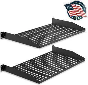 2Pc 1U Server Rack Shelf Vented Shelves for Good Air Circulation Cantilever Mount Wall Mount Rack Universal Device Cabinet Shelf Computer Case Mounting Tray Black PLRSTN14UX2