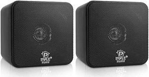 Mini Cube Bookshelf Speakers Paper Cone Driver 200 Watt Power 8 Ohm Impedance Video Shielding Home Theater Application and Audio Stereo Surround Sound System 1 Pair Pyle PCBBK Black