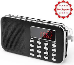 Mini Portable Radio AM FM Pocket Radio with LED Flashlight Digital Radio Speaker Support Micro SDTF CardUSB Auto Scan Save 1200mAh Rechargeable Battery Operated by Latest Version