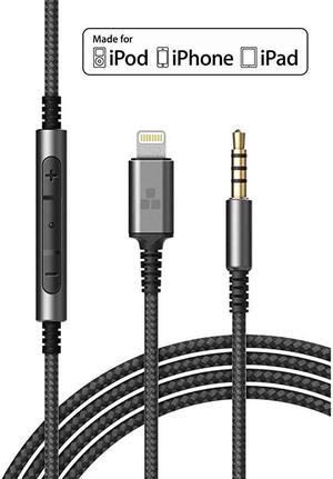 MFi Certified) Replacement Headphone Cable with iPhone Lightning Connector (3.5mm) Audio Aux Cord with Mic & Volume Control Remote (Compatible with Beats/Sony/Sennheiser and Audio Tech)
