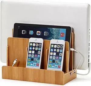 GUS MultiDevice Charging Station Dock Organizer Multiple Finishes Available for Laptops Tablets and Phones Strong Build EcoFriendly Bamboo