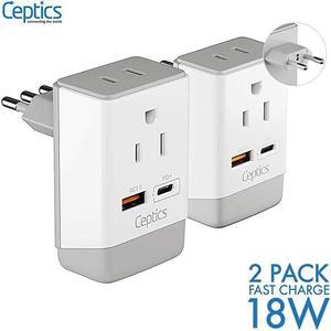 Italy Chile Travel 2 Pack Plug Adapter QC 30 PD by  Safe Dual USB USBC 2 USA Socket Compact Powerful Use in Rome Milan Naples Greece Type C Type L Fast Charging