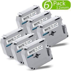 Compatible Label Tape Replacement for Brother P Touch M Tape M231 MK231 MK-231 12mm 0.47 Inch to use with Brother P Touch PT-M95, PT-90, PT-70, PT-65, PT-85, Black on White, 26.2 Feet, 6-Pack