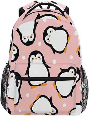 Penguin Backpack for Boys Girls Kids Cartoon Pink Sea Animals Dots Student Bookbag School Bag 14 inch Laptop Backpacks Travel Daypack Shoulder Bag