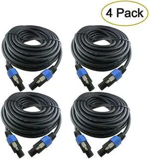 4X 25 Feet Professional Speakon to Speakon Cables Wire, 12 Gauge AWG 2-Conductor Audio Amplifier Speaker Cord, 4 Pack
