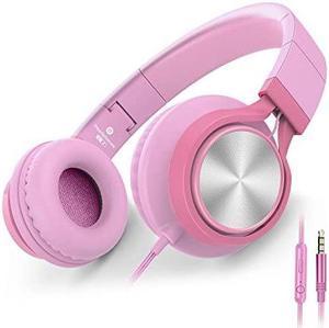 C8 Girls Wired Headphones with Microphone and Volume Control Folding Lightweight Headset for Cellphones Tablets Smartphones Chromebook Laptop Computer PC Mp34 Pink