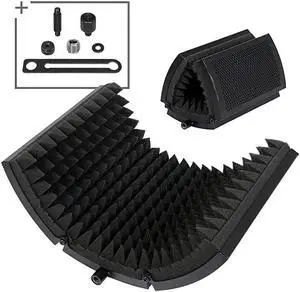 Microphone Isolation Shield Studio Mic Sound Absorbing Foam Reflector for Any Condenser Microphone Recording Equipment Studio Black