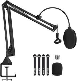 Microphone Arm Stand  Adjustable Suspension Boom Scissor Mic Stand with Pop Filter 38 to 58 Adapter Mic Clip Upgraded Heavy Duty Clamp for Blue Yeti Nano Snowball Ice and Other MicsT20