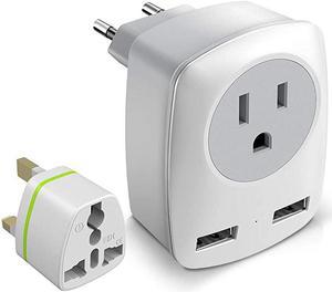 Travel Plug Adapter Europe UK Power Outlet Converter for England Ireland Italy France German Greece Iceland International Electric Adaptor USB Wall Charger for iPhone iPad Laptop