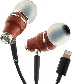 NRG MFI Earbuds Certified Lightning Earbuds Compatible with Apple iPhoneiPadiPod Premium Genuine Bubinga Wood inEar Noise Isolating Earphones Stereo Wired Headphones Black