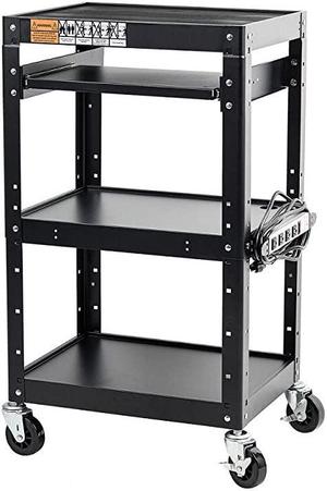 AV Presentation Cart Stand for Video Projector TV Laptop Computers PrintersMetal Construction Rolling Storage Cart with Adjustable Shelves 4 Wheels 4 Outlets 12ft Cord Black