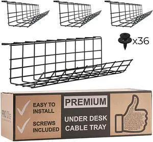 Desk Cable Management Tray Cable Organizer for Wire Management Metal Wire Cable Tray for Office and Home Perfect Standing Desk Cable Management Tray Black Set of 4x 17
