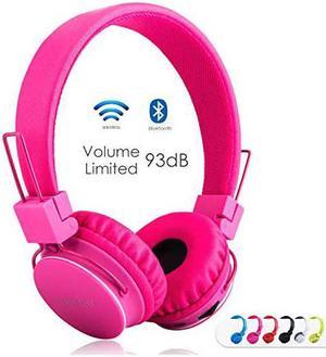 Bluetooth Headphones Foldable Volume Limiting WirelessWired Stereo On Ear HD Headset with SD Card FM Radio inline Volume Control Microphone for Children Adults Pink