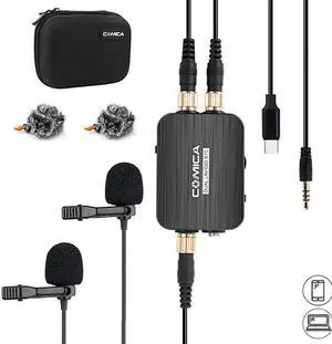 CVMD03 STC USB C Professional Dual Lavalier Lapel Microphone Omnidirecitonal Dual Lavalier Mic for iPhone Android Smartphone ComputerRecording Mic for YouTubeInterviewVideo