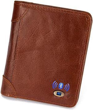 Bluetooth Anti-Lost Alarming Wallet with Position Record (via Phone GPS), Cowhide Leather Vintage Retro Style Purse (Brown, Vertical)