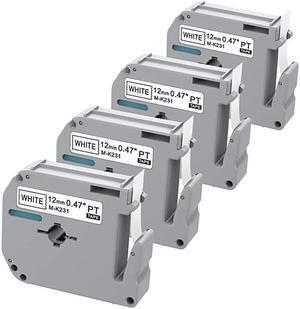 Replacement for Brother M Tape MK231 M231 MK231 MK231 Label Tape Work with Brother P Touch Label Maker PT65 PTM95 PT90 PT80 PT70 047 Inch x 262 Feet Black on White 4Pack