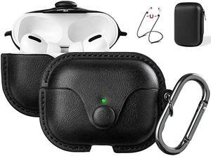 Compatible Airpods Pro Case Cover Airpods 3 Leather Case Protective Cover with Keychain Airpods Strap Compatible with Apple Airpods Pro Charging Case 3rd Gen 2019 Front LED Visible Black