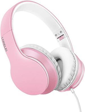 X6 OverEar Headphones with Microphone Lightweight Foldable Portable Stereo Bass Headphones with 145M NoTangle Wired Headphones for Smartphone Tablet MP3 4 Pearl Pink