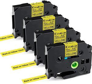Yellow Label Tape Compatible for Brother TZe Yellow Tape 12mm 047 TZe631 TZ631 Use for Brother PTouch Label Maker PTD210 PT1290 PT1280 PTD600 PTD400 PTH110 PT1890 4Pack