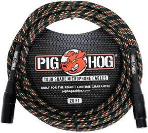 PHM20RAS Rasta Stripe Woven High Performance XLR Microphone Cable 20 Feet