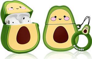 Compatible with Airpods 1/2 Cute Case,Cartoon Character Silicone Fruit Airpod Designer Skin Kawaii Funny Fun Cool Keychain Design Cover Kids Teens Air pods Cases for Girls Boys(3D Avocado)