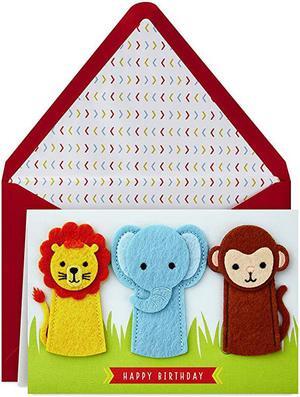 Signature Birthday Card with Removable Finger Puppets for Kids Jungle Animals