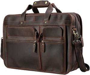 17'' Full Grain Leather Briefcase Laptop Attache Case Messenger Bag for Men Fits 15.6'' Laptop