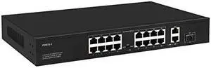 16 Port Plug and Play PoE+ Switch with 2 Gigabit Uplink Ports Up to 30W Per Port Total Budget 250W 803afat Compliant Extend Mode 600ft Rack Mount