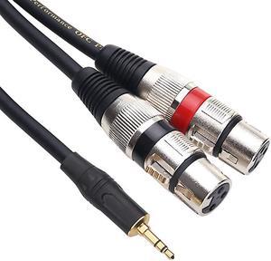 Dual XLR Female to 3.5mm Stereo Microphone Cable, Unbalanced Double XLR to 1/8 Inch Aux Mini Jack Y-Splitter Breakout Lead Mic Cord - 6.6 FT