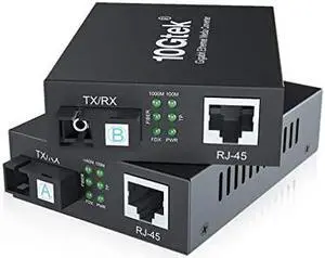 Pir of Gigbit Ethernet Bidi MediConverter Single SC Fiber Connector singlemode 1310nm 20km
