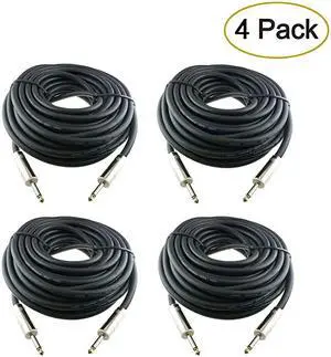 4Pcs 25 Feet Professional 1/4" to 1/4" Speaker Cables, 12 Gauge AWG 2-Conductor 1/4 Male Inch Heavy Duty Audio Amplifier Cord Wire, 4 Pack