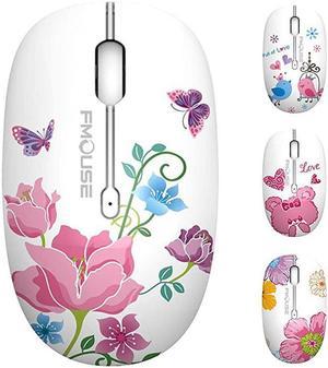 M101 Wireless Mouse Cute Silent Computer Mice with USB Receiver 24G Optical Wireless Travel Mouse 1600 DPI Compatible with Laptop Notebook PC Computer Butterfly