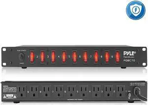PDU Power Strip Surge Protector 150 Joule 9 Outlet Strips Surge Protector Heavy Duty Electric Extension Cord Strip 1U Rack Mount Protection Power Outlet Strip W 9 Front Switch Pro PDBC70 BLACK