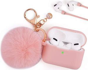 Airpods Pro Case Airpod Pro Protective Cover Case for Apple AirPods Pro Charging Case 2019  Cute AirPods 3 Accessories Silicone Case KeychainPompomSkinStrap Pink