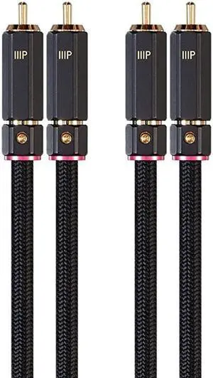 Male RCA Two Channel Stereo Audio Cable 15 Feet Black Gold Plated Connectors Double Shielded with Copper Braiding Onix Series
