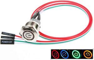 12mm Chassis Switch Metal Button Switch with 22inchs Extension Cable Red Yellow Blue Green Switch Symbol Suitable for Computer DIY Switch 12mm Blue Symbol
