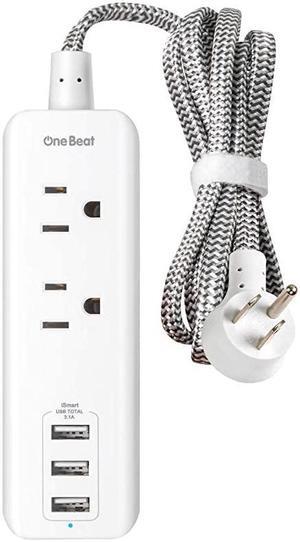 Strip with USB - 2 Outlets 3 USB Charging Ports(3.1A, 15W), Desktop Charging Station with 5 ft Braided Extension Cord, Flat Plug Travel Strip for Cruise, Home Office, ETL Listed