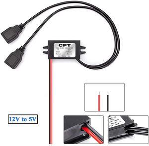 DC Converter 12V to 5V 3A 15W DC USB Converter Buck Module DC to DC Regulator Car Power Converter with 2 USB Output Power Adapter