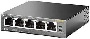 5 Port Fast Ethernet 10100Mbps PoE Switch | 4 PoE Ports 58W | Desktop | Plug Play | Sturdy Metal w Shielded Ports | Fanless | Limited Lifetime Protection | Unmanaged TLSF1005P