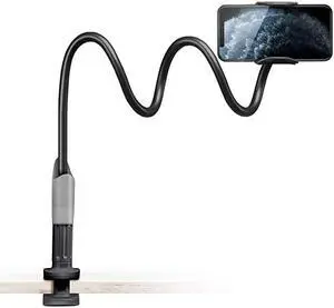 Gooseneck Bed Phone Holder  Flexible Long Arm Phone Mount for Desk Clip Bracket Clamp Stand for 4065 Mobile Cell Phone Stand Document Camera Nintendo Switch Black