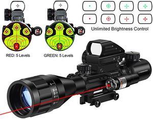 416x50 Tactical Rifle Scope Dual Illuminated Optics Rangefinder Illuminated Reflex Sight 4 Holographic Reticle RedGreen Dot Sight IIIA2MW Laser SightRed