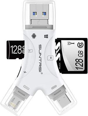 Card Reader for iPhone/ipad/Android/Mac/Computer/Camera,4 in1 Micro Card Reader Trail Camera Viewer, Portable Memory Card Reader Card Adapter Compatible with and TF Cards(White)