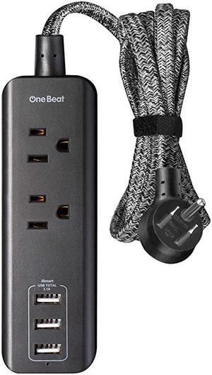 Strip with 3 USB Charging Ports15W31A and 2 Outlets Desktop Charging Station with 5 Ft Braided Extension Cord Right Angle Flat Plug Small for Travel Cruise Home and Office ETL Listed