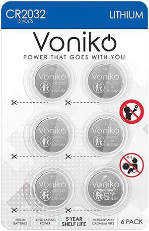 3 Volt CR2032 Battery 6 Pack Lithium Batteries 2032 Button Battery Flat ChildResistant Packaging Coin Battery 5 Years Shelf Life