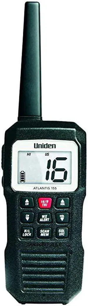 Atlantis 155 Handheld TwoWay VHF Marine Radio Floating IPX7 Submersible Waterproof DualColor Screen All USAInternationalCanadian Marine Channels NOAA Weather Alert 10 Hour Battery