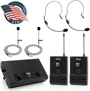 Compact UHF Wireless Microphone System Pro Portable Dual Channel Desktop Digital Mic Receiver Set w 2 BeltPack Transmitter Receiver 2 Headset Lavalier Mics Battery For Home PA  PDWM2880B