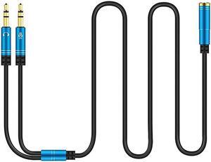 Headphone Splitter for Computer 35mm Female to 2 Dual 35mm Male Headphone Mic Audio Y Splitter Cable Smartphone Headset to PC Adapter 100CM Blue
