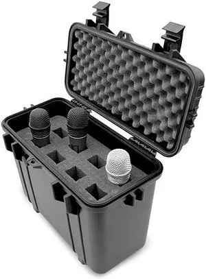 Wireless Microphone Hard Case 8 Slot Mic Case Fits Sennheiser Shure Mic AudioTechnica Microphones and More Wireless Mic System Transmitter Receiver Microphones