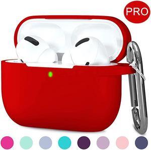 Compatible with AirPods Pro Case Protective Silicone Airpod Case Shockproof Cover Skin for Apple Airpod Pro 2019 Charging Case, with Keychain, Red